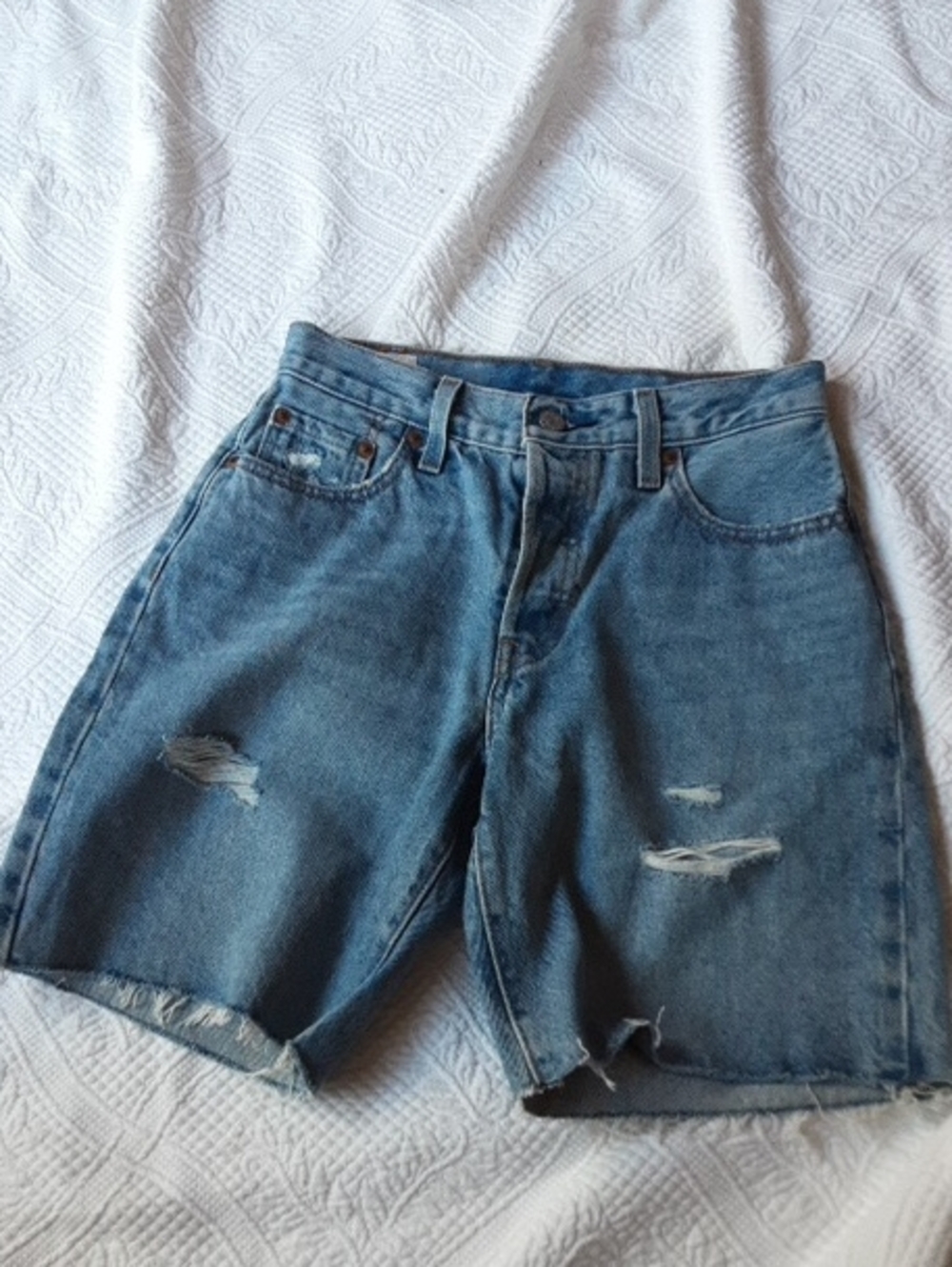 Levi's Premium Medium Blue Distressed Jean Shorts